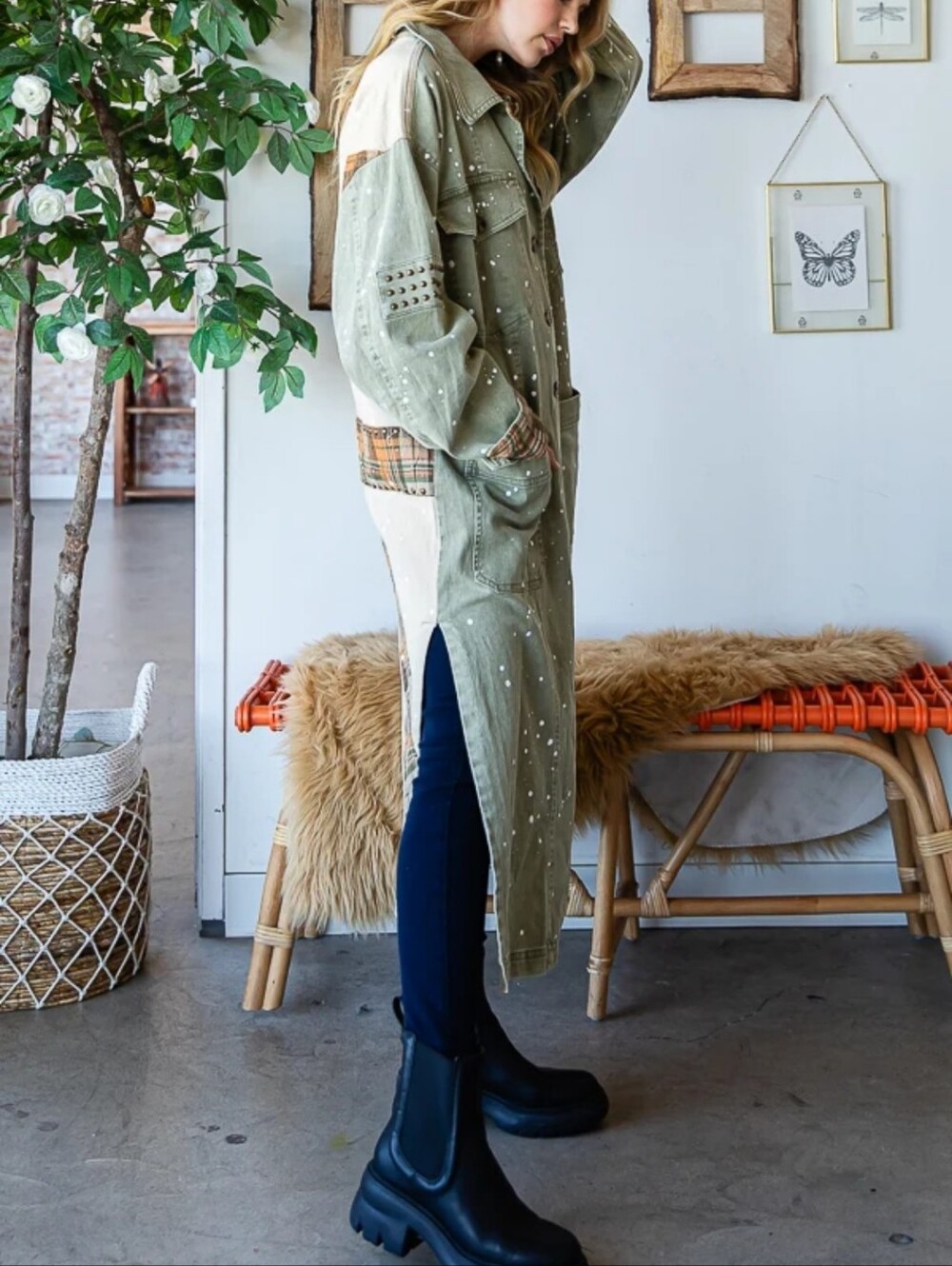 #1799 Oli & Hali Sage Patchwork Duster Jacket - Picture 7 of 7